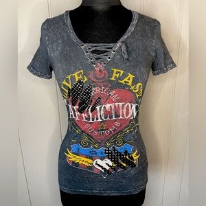 Affliction American Customs Small Lace Up Studded TShirt